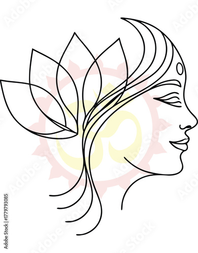 Elegant line art portrait of a woman adorned with floral elements promoting serenity and natural beauty a perfect addition to wellness and spiritual related projects