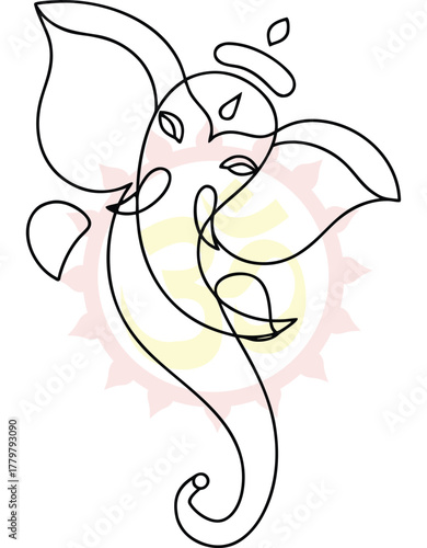Elegant Line Art Illustration of Lord Ganesha with Om Symbol Perfect for Spiritual Designs and Hindu Festive Occasions Vector Graphic Ready to Use