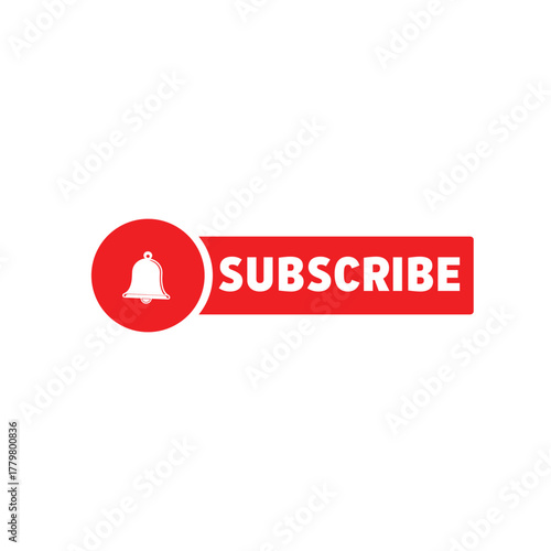 Subscribe button vector illustration red notification bell icon for social media channel reminder and user engagement