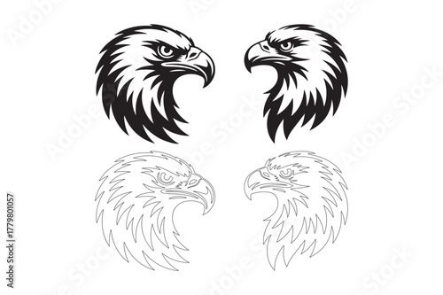 Two stylized eagle heads in profile facing each other with sketchy outlines below