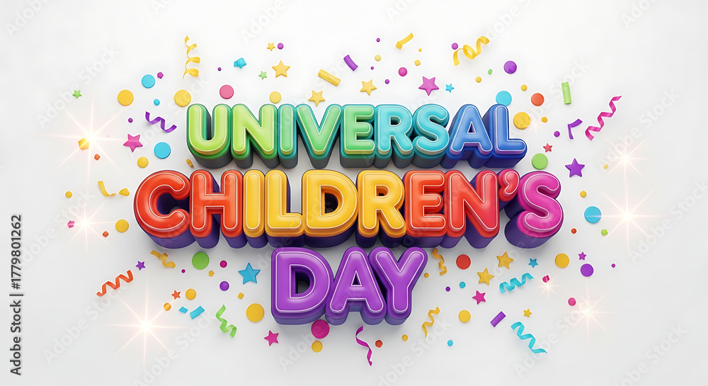 Naklejka premium Universal childrens day text effect isolated on white background