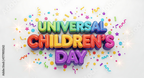 Universal childrens day text effect isolated on white background