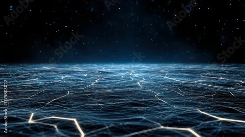 Mesmerizing digital landscape with glowing lines dark surface, resembling futuristic network