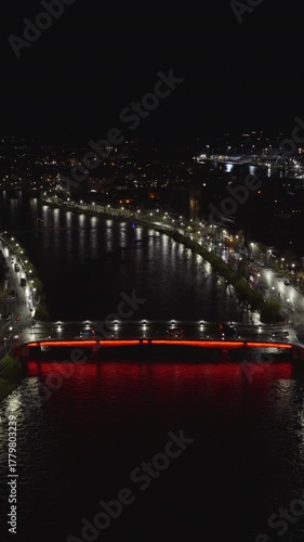 Vertical aerial view of Inverness at night, city in the Scottish Highlands