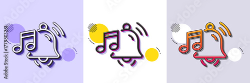Alarm clock sound line icon. Halftone dotted pattern. Gradient icon with grain shadow. Reminder bell music sign. Notification musical note symbol. Line alarm sound icon. Various designs. Vector