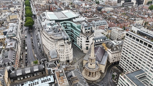 Regent street London view over BBC  Broadcasting House Aerial