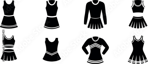 Cheerleader uniform silhouette set representing various styles and designs