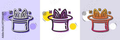 Hat-trick line icon. Halftone dotted pattern. Gradient icon with grain shadow. Magic tricks with hat and rabbit sign. Illusionist show symbol. Line hat-trick icon. Various designs. Vector