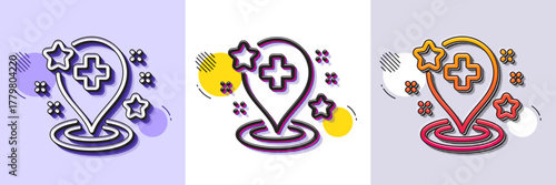 Hospital line icon. Halftone dotted pattern. Gradient icon with grain shadow. Medical place sign. Location map pin symbol. Line hospital icon. Various designs. Vector