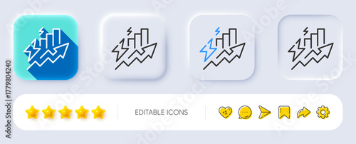 Consumption growth line icon. Neumorphic, Flat shadow, 3d buttons. Electric power up trend sign. Energy inflation symbol. Line consumption growth icon. Social media icons. Vector