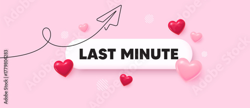 Last minute deal search bar. Share plane line icon. Last minute deal. Special price offer sign. Advertising discounts symbol. Search button with 3d hearts. Vector