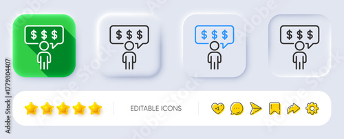 Employee benefits line icon. Neumorphic, Flat shadow, 3d buttons. Business salary sign. People savings symbol. Line employee benefits icon. Social media icons. Vector