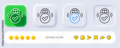 Verified internet line icon. Neumorphic, Flat shadow, 3d buttons. Approved web access sign. Confirmed connection symbol. Line verified internet icon. Social media icons. Vector