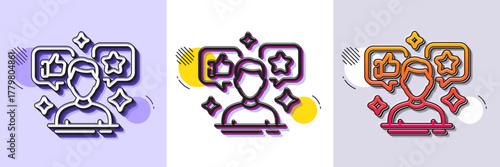 Social media line icon. Halftone dotted pattern. Gradient icon with grain shadow. Influence sign. Media specialist symbol. Line social media icon. Various designs. Vector