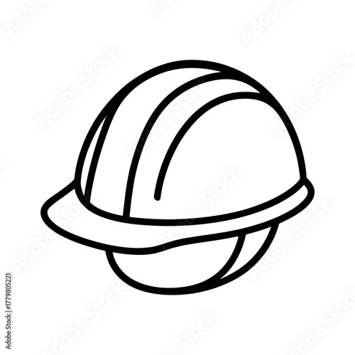 Moderately detailed black hard hat vector with strap and crown lines, ideal for industrial graphics, signage, and engineering design use.