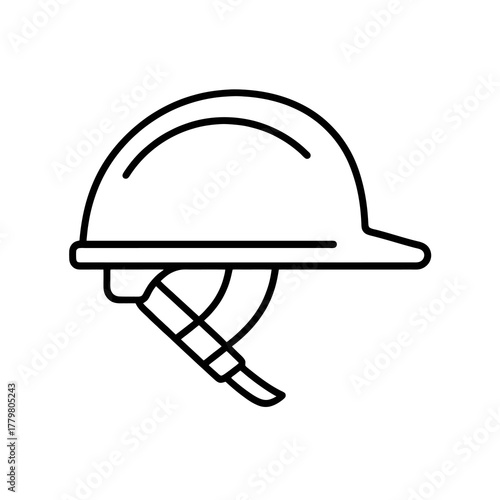 Minimal black hard hat vector showing clean lines and secure strap, ideal for safety manuals, engineering icons, and industrial designs.