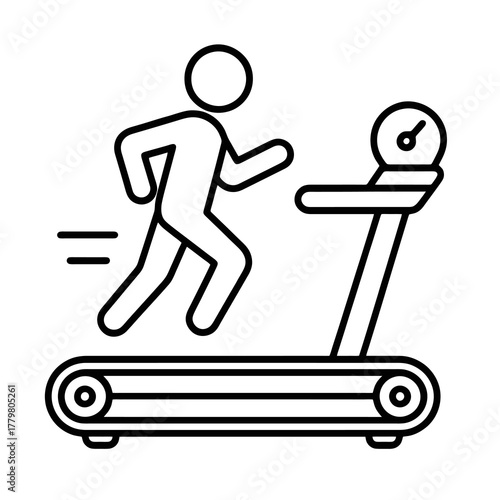 Minimal black treadmill runner icon representing indoor exercise, stamina, and health improvement, ideal for fitness apps and gym visuals.
