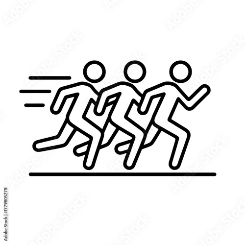 Detailed black vector of group runners mid-race, ideal for sports branding, fitness training visuals, and competition-themed designs.