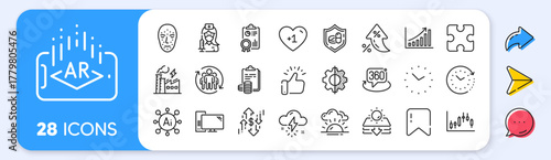Time, Face biometrics and Thunderstorm weather line icons. Interest rate, AI generate, Inflation icons. Pack of Dollar rate, Computer, Electricity factory icon. Vector