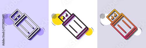 USB flash drive line icon. Halftone dotted pattern. Gradient icon with grain shadow. Memory stick sign. Portable data storage symbol. Line uSB flash icon. Various designs. Vector