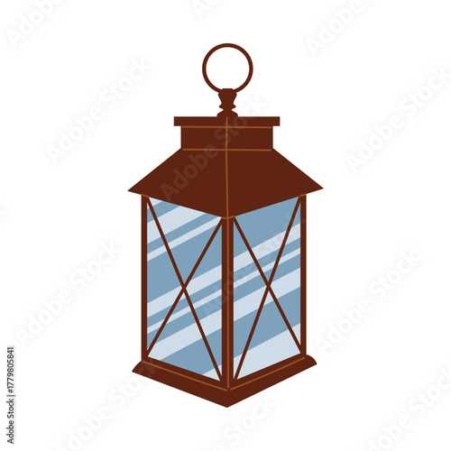 Retro vintage garden lantern in flat cartoon style. Elegant outdoor lamp illustration with warm charm, perfect for cozy home decor, garden design, greeting cards, or romantic evening themes.