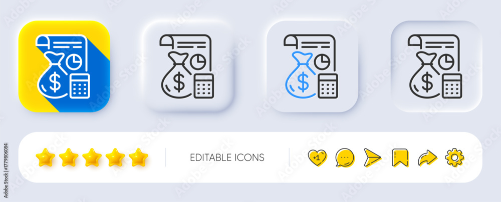 Fototapeta premium Accounting line icon. Neumorphic, Flat shadow, 3d buttons. Finance management sign. Business economy symbol. Line accounting icon. Social media icons. Vector