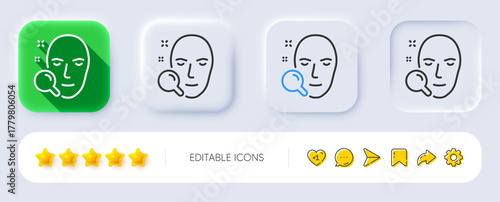Face search line icon. Neumorphic, Flat shadow, 3d buttons. Head recognition sign. Line face search icon. Social media icons. Vector
