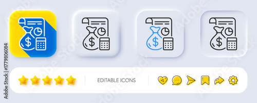 Accounting line icon. Neumorphic, Flat shadow, 3d buttons. Finance management sign. Business economy symbol. Line accounting icon. Social media icons. Vector