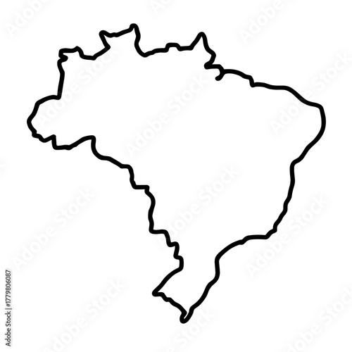 Simple minimalistic outline map of Brazil, thin black line, smooth contour, icon style