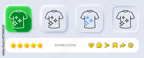 Clean t-shirt line icon. Neumorphic, Flat shadow, 3d buttons. Laundry shirt sign. Clothing cleaner symbol. Line clean t-shirt icon. Social media icons. Vector