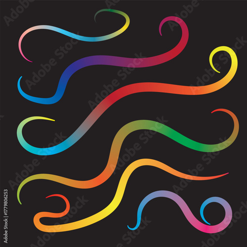 Abstract Wavy Shapes 3D Line Art with Rainbow Gradients