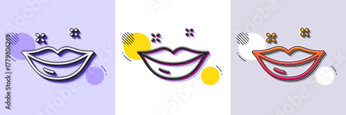 Lips line icon. Halftone dotted pattern. Gradient icon with grain shadow. Woman kiss sign. Beauty mouth symbol. Line lips icon. Various designs. Vector
