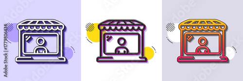Market seller line icon. Halftone dotted pattern. Gradient icon with grain shadow. Wholesale store buyer sign. Retail marketplace symbol. Line market seller icon. Various designs. Vector