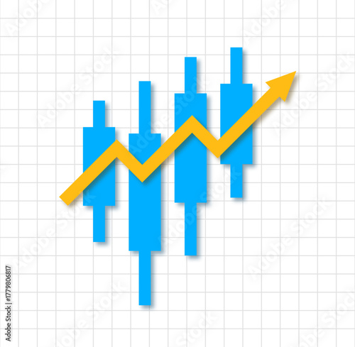Bright colorful paper cut image concept of an upward trend of the stock market of securities or cryptocurrency