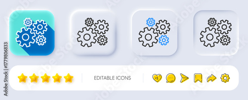 Cogwheel line icon. Neumorphic, Flat shadow, 3d buttons. Engineering tool sign. Cog gear symbol. Line cogwheel icon. Social media icons. Vector