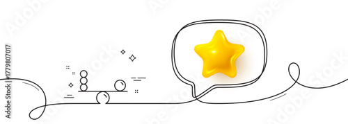 Balance line icon. Continuous line with 3d star. Mind stability sign. Concentration symbol. 3d star in speech bubble. Balance single line ribbon. Loop curve pattern. Vector