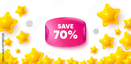 Discount sticker stars banner. 3d stars background. Save 70 percent off tag. Sale Discount offer price sign. Special offer symbol. Winner sparkle banner. Promo background. Vector