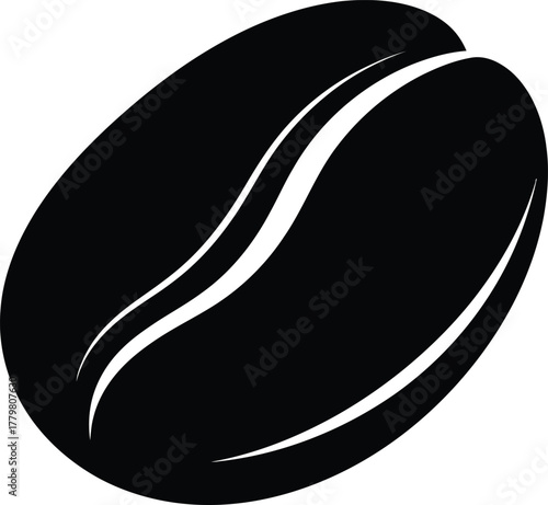 Roasted Coffee Bean Silhouette - Curved Central Groove Vector Art