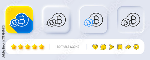 Bitcoin line icon. Neumorphic, Flat shadow, 3d buttons. Refresh cryptocurrency coin sign. Crypto money symbol. Line refresh bitcoin icon. Social media icons. Vector