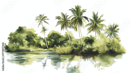 Central Suriname Nature Reserve. Central Suriname Nature Reserve hand drawn watercolor illustration