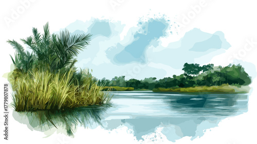 Essequibo River. Essequibo River hand drawn watercolor illustration