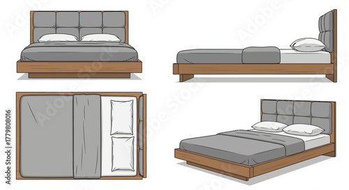 Vector Bed Design Multiple View Angles.