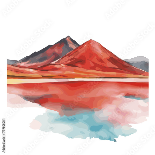 Laguna Colorada - Red Lagoon. Laguna Colorada - Red Lagoon hand drawn watercolor illustration