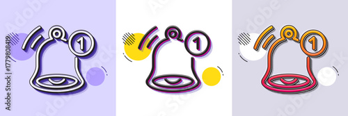 Reminder line icon. Halftone dotted pattern. Gradient icon with grain shadow. Notice bell sign. Notification message symbol. Line reminder icon. Various designs. Vector