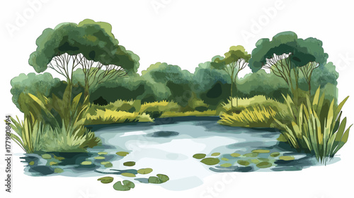 Pantanal Wetlands - Mato Grosso. Pantanal Wetlands - Mato Grosso hand drawn watercolor illustration