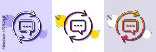 Update Comments line icon. Halftone dotted pattern. Gradient icon with grain shadow. Chat Speech bubble sign. Communication symbol. Line update comments icon. Various designs. Vector