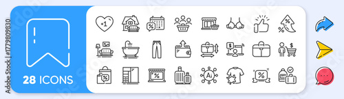 Handbag size, Handbag and Carry-on baggage line icons. Interest rate, AI generate, Inflation icons. Pack of Wallet, Sale bags, Furniture icon. Buyer, Buyers, Discounts calendar pictogram. Vector