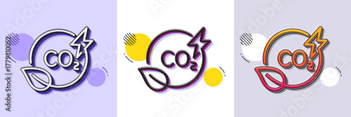 Co2 gas line icon. Halftone dotted pattern. Gradient icon with grain shadow. Carbon dioxide emissions sign. Green energy symbol. Line co2 gas icon. Various designs. Vector