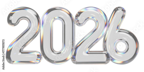 happy new year 2026 glass letter with chromatic aberration refraction dispersion 3d illustration isolated
