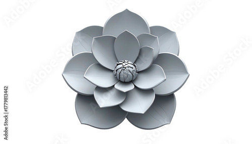 Elegant, stylized 3D floral bloom with concentric layers of petals, isolated on a black background, showcasing detail